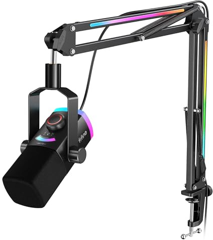 FIFINE AmpliGame AM8PROT Gaming Microphone Kit, XLR/USB Dynamic PC Mic | Streaming Mic Set with Boom Arm, RGB, Tap-to-Mute, Mix Control, Headphone Jack, Volume Knob for Podcast Recording