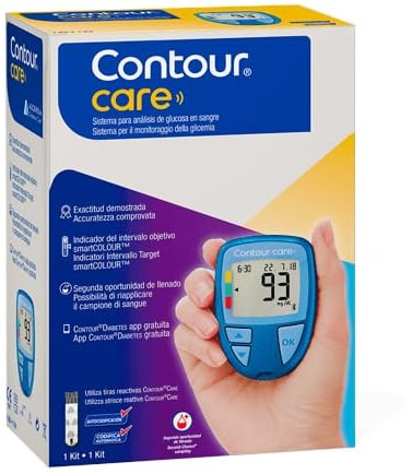 CONTOUR CARE Strumento per il Monitoraggio della Glicemia, con Tecnologia Second-Chance, Display smartCOLOUR, Memoria 800 Risultati, con 5 Strisce e 5 Lancette