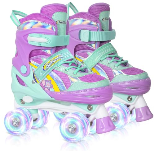 Nattork Mädchen Rollschuhe für Kinder, 4-Fach verstellbare Regenbogen-Rollschuhe – das Beste Geburtstagsgeschenk für Outdoor-Sportarten