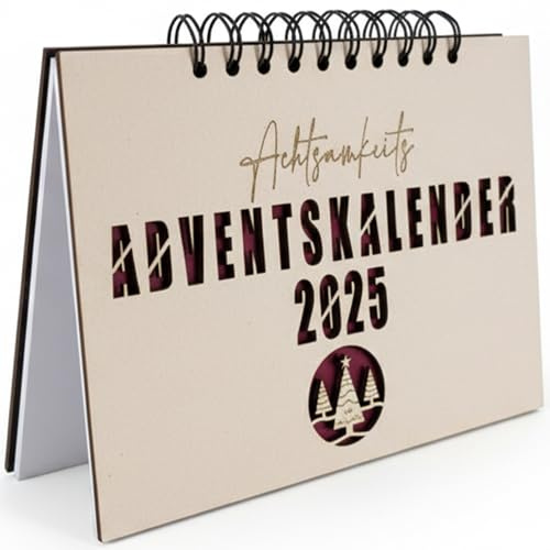 Adventskalender 2025 Tischkalender – 24 Achtsamkeits-Aufgaben zu Weihnachten mit Holzcover Achtsamkeitskalender (Achtsamkeit)