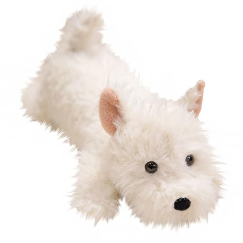 Xiyocadt Kuscheltier Hund, West Highland White Terrier Hund Plüschtiere, liegend Weißer Westie Welpen Plüsch Spielzeug, realistisches Westie Stofftier, Welpenpuppe Geschenk für Mädchen Jungen (43cm)