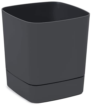 LAMELA Pot Carré avec Soucoupe Intégrée - 25 x 25 cm x 27,5 cm, 8 L - Plastique léger et résistant - Intérieur et extérieur - Anthracite