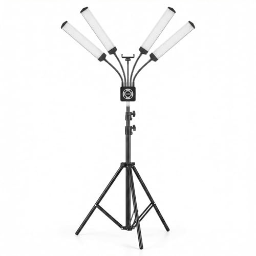 LICAEVEY 4 Arms LED Video Light, 392 High CRI LED Beads, Flexible 360 °Gooseneck Arms, Dimmable 3200K to 5600K Color Temperature for Live Streaming and Photography (UK Plug)