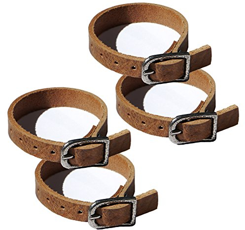 Wolfszeit Lederriemen 4er Pack - aus echtem, stabilen, braunen Büffelleder - mit Metallverschluss (15cm)