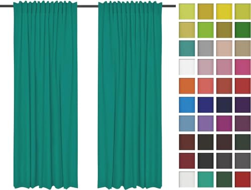 Rollmayer Vorhänge mit Tunnelband Kollektion Vivid (Türkis 17, 135x260 cm - BxH - 2 er Pack) Blickdicht Uni einfarbig Gardinen Schal für Schlafzimmer