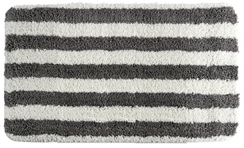 MSV Badteppich Badematte Badvorleger Duschvorleger Mikrofaser Hochflor flauschig 50x80 cm – Weiß/Grau