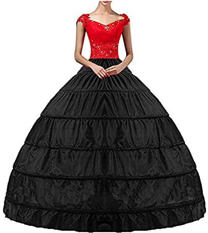YULUOSHA Damen Lang Reifrock Hochzeit 6 Hoop Unterrock Crinoline Petticoat Fuer Abendkleider Ballkleider Promkleider Hochzeitskleider Brautkleider Vintage Krinoline Underskirt (Schwarz)