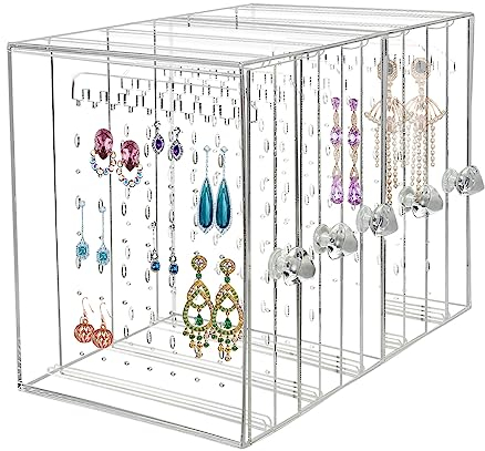 Discoball Acrylic Earrings Organiser, Acrylic 5 Panels Earrings Holder Dustproof Jewellery Organiser Display Earring Display Stand