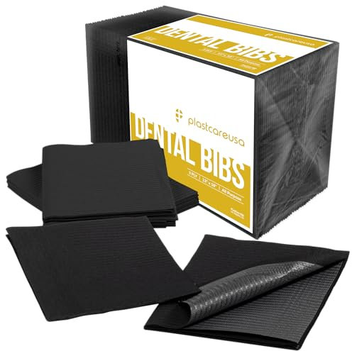 PlastCare USA 50 schwarze Einweg-Lätzchen für Erwachsene, Dental-Lätzchen für Frauen und Männer, Tattoo-Piercing, wasserdichte Patienten-Lätzchen mit den Maßen 33 x 45,7 cm