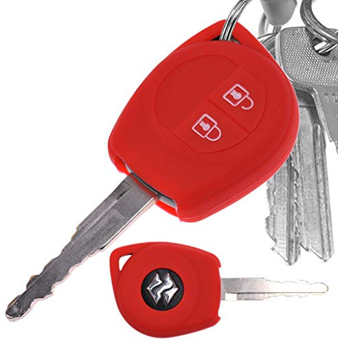 Auto Schlüssel Hülle Silikon Schutz Cover Rot kompatibel mit Opel Agila B Nissan Pixo Suzuki Alto SX4 Swift Splash
