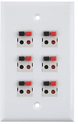 TENINYU 6 Port Speaker Jack Speaker Module Keystone Single Gang Wall Plate Speaker Wall Plate for Home Theater - White (6-Port)