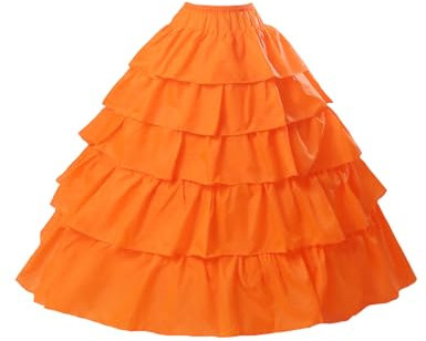 BEAUTELICATE Damen Reifrock Brautkleid Lang A-Linie Petticoat Rockabilly Barock Kleid Unterröcke Krinoline 4 Ringe mit Rüschen fur Hochzeit Karneval Halloween (Orange, S-M)