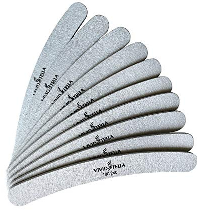 VIVID STELLA Nagelfeilen Zebra Gebogen 10 Stück Doppelseitig Schmirgelbrett Professionelle Nagelwerkzeuge 180/240 Streugut Nagelfeilen für Gelnägel