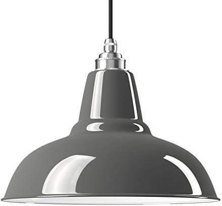 Relight Emaille-Leuchte Industrieleuchte Küchenleuchte Newton Grau (Ø 28cm) an E27 Vintagefassung Nickel, 2m Textilkabel Schwarz