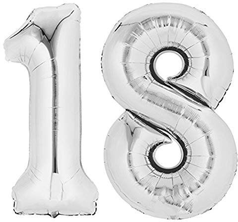 TopTen Folienballon Zahl 18 XL Silber ca. 70 cm hoch - Zahlenballon für Ihre Geburstagsparty, Jubiläum oder sonstige feierliche Anlässe (Zahl 18)