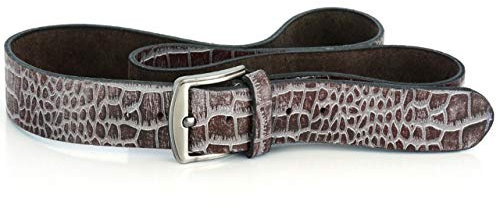 Royal Kroko Gürtel mit Krokoprägung 4,0 cm Leder Gürtel für Damen Herren antik Braun Gr 85-155 cm (115 cm Bundweite (gesamtlänge 130 cm))