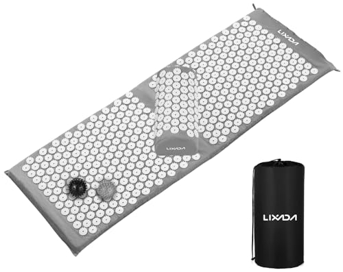 Lixada Akupressur Set Akupressurmatte mit Akupressur Kissen und 2pcs Massagebälle Tragetasche Set zur Erleichterung Kopf Nackenschmerzen für Männer und Frauen (Grau & Weiß)