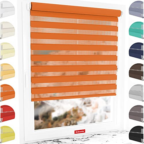 Schuette® Rollo ohne Bohren & mit Bohren 2in1 ● Tag & Nacht Doppelrollo Kollektion: Sweet Orange (Orange) ● 85 x 150 cm (Breite x Höhe) ● Suprafix Klemmrollo = Klemmfix 2.0 ● 60s Montage mit Video