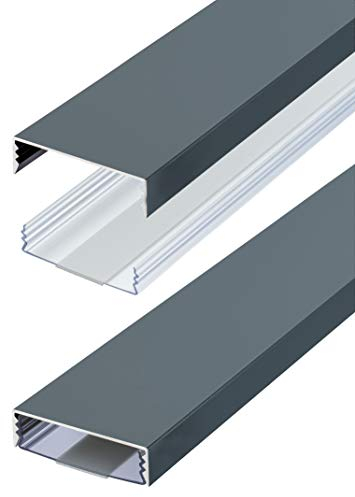 Flacher Design Aluminium Kabelkanal lackiert in Anthrazit RAL7016 Seidenmatt selbstklebend 50 mm x 15 mm Alunovo Kabelschacht Leitungskanal Installationskanal (Länge: 60cm)