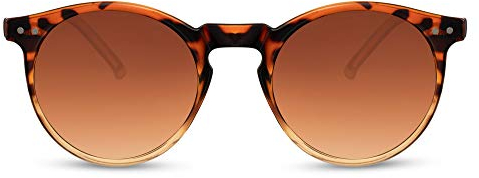 Cheapass Sonnenbrille Runder glänzender Leopard/transparent/orangefarbener Rahmen mit braunen Verlaufsgläsern UV400-geschützte Vintage Mode Herren Damen