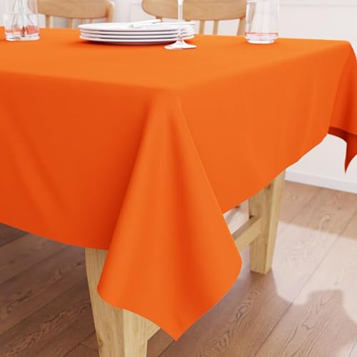 Encasa XO Baumwoll-Canvas-Tischdecke | Orange Einfarbig | Rechteckige Größe 140x230 cm | Esstischdecke zur Dekoration – maschinenwaschbar