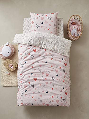 VERTBAUDET Parure Housse de Couette + taie d'oreiller Enfant Coeurs en Fete Oeko-Tex® Rose/Multicolore 140X150 63X63