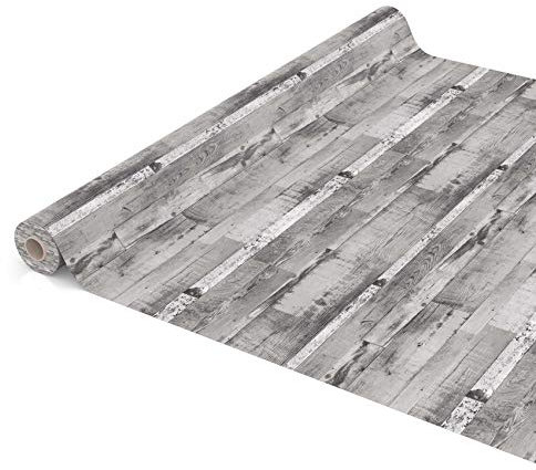 ANRO Tischdecke grau weiß Holzoptik ohne Einfassung – abwaschbar rechteckig – pflegeleichtes Wachstuch für Esstisch, Garten, Balkon 1000 x 140 cm (Rechteckig)
