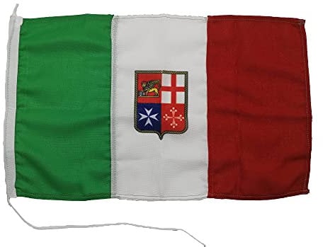 Glac Store® Bandiera Tricolore Italiana Italia Marina Mercantile 30 x 45 cm e Storia dei Simboli della Bandiera Marina Militare Navale in Tessuto Nautico Resistente Antivento