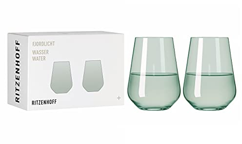 RITZENHOFF 3651004 Wasserglas 500 ml – Serie Fjordlicht Nr. 4 – 2 Stück mit Farbverlauf Green – Made in Germany