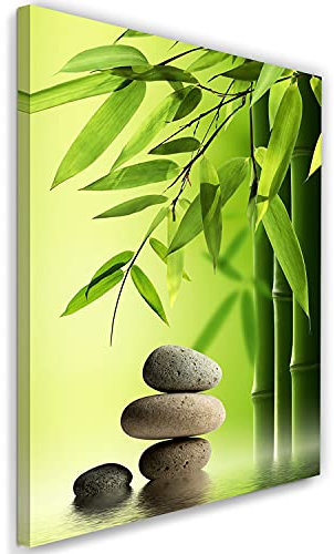 Feeby Vlies Leinwandbild Stilleben Kieselstein Spa Zen 60x90 cm Druckbild Wandbild Wanddekoration Deko Wand Aesthetic Wasser Bambus Wellness mehrfarbig
