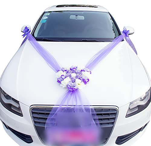 iSpchen Hochzeitsdeko Auto Wedding Deko Rosen Girlande Herz Auto Schmuck Hochzeit Deko Girlande Braut Paar Rose Dekoration Autoschmuck Hochzeits Deko Girlande,Violett