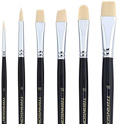 Transon Paint Brush Set 6pcs Art Painting Synthetic Bristle for Acrylic Watercolor Gouache Oil Leather Canvas and Face Painting