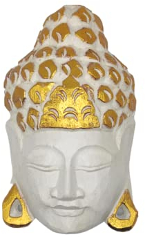 SusggO Dekorative Buddha Dekoration - Buddha Dekoration - Holz Wanddeko Buddha Maske Weiß Holz mit Goldenen Details. Handwerk Poster Bild Wohnkultur Malerei Board (Color 2)
