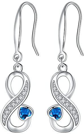 Arrebol Unendlichkeit Ohrringe Silber 925 Damen Infinity Ohrhänger mit Hellblauer Herz Zirkonia Ohrschmuck Für Frauen mit Geschenkbox