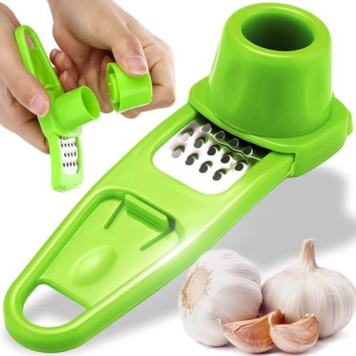 Retoo Presse Ail, Presse-ail en Acier Inoxydable, Hachoir et Trancheuse Ail, Ail Crusher, Presse Ail Rosle pour Restaurant Maison Cuisine(Vert, Rouge)