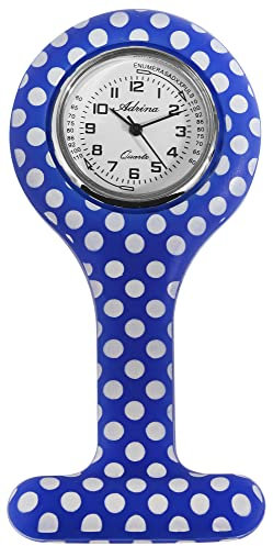 Adrina Unisex – Uhr Krankenschwesteruhr Silikon Ansteckuhr Analog Quarz 410000X (blau weiß)