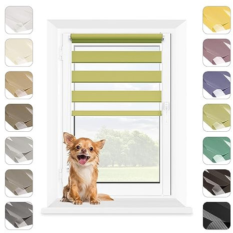 MARDOM Rollos für Fenster Ohne Bohren, Duo Rollo Tag und Nacht, Rollo Ohne Bohren, Doppelrollo Klemmfix Ohne Bohren, Doppelrollo 90 cm Breit, Jalousien (Grün, 90x140 cm (Stoffbreite: 86)