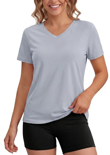MAGCOMSEN T Shirt Damen Sportshirt Kurzarm UV Tshirt V Ausschnitt Rash Guard UV-Schutz UPF 50+ Fitness Activewear Tops