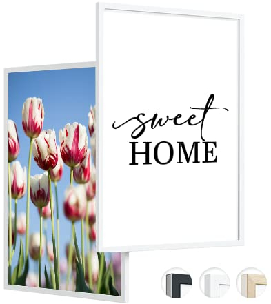 edihome, Bilderrahmen A3, (2 Stück), 29,7 x 42, Holz, Photo Frame, Rahmen din a3, für Diplome, bruchsicheres Acrylglas, für Poster und Bilder, Hoch- und Querformat (Weiß, 2 Stück)