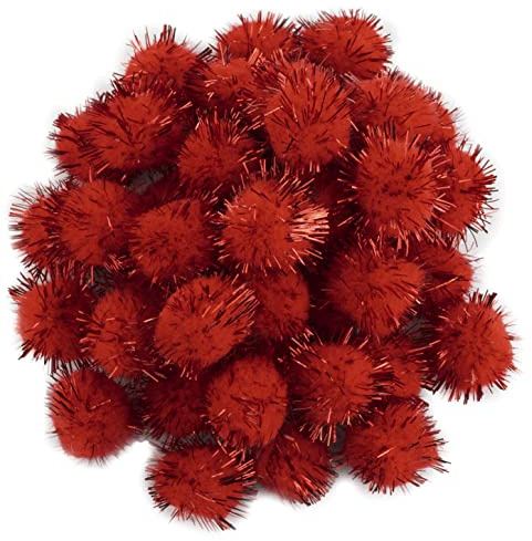 AERZETIX - C60481 - Set mit 40 Pompons glänzender Glitzer Ø20mm - Farbe rot und fäden rot glänzende - in Textil - paillettengirlanden kreative Freizeit kurzwaren Dekoration Kleidung nähen