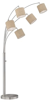 Fischer & Honsel Stehleuchte, Annecy|nickelfarben matt|Stoffschirm|sandfarben Leinen|H: 180 cm, A: 80 cm|Drehschalter|5x E14 max. 40 Watt exkl. LM.