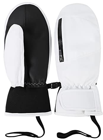 Durio wasserdichte Handschuhe Damen Herren Fäustlinge Touchscreen Skihandschuhe Winterhandschuhe für Laufen Skifahren Wandern Motorrad Radfahren Weiß L