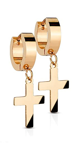 Treuheld® Eckige Creolen Ohrringe mit Kreuz-Anhänger | 4 Farben [04.] - rosegold