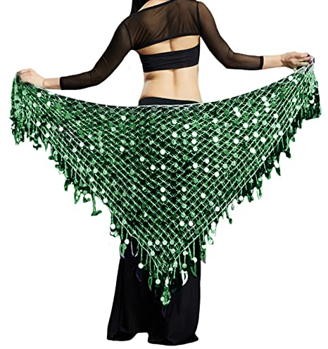 Bauchtanz Hüfttuch Pailettenrock für Damen Pailletten Glitzer Rock mit Fransen Bauchtanz Gürtel Sexy Faschingskostüme Karneval Meerjungfrau Kostüm Rock Festival Outfit (Grün, Einheitsgröße)