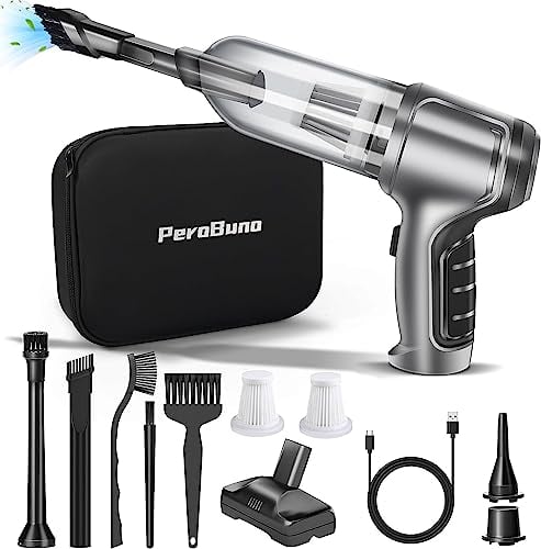 PeroBuno 3-in-1 Mini Handstaubsauger Kabelloser, 18KPA Auto Staubsauger Stark, 150000 U/min Druckluft Staubgebläse, High Power Tischstaubsauger, Tastatur Reinigungsset, Tastatursauger
