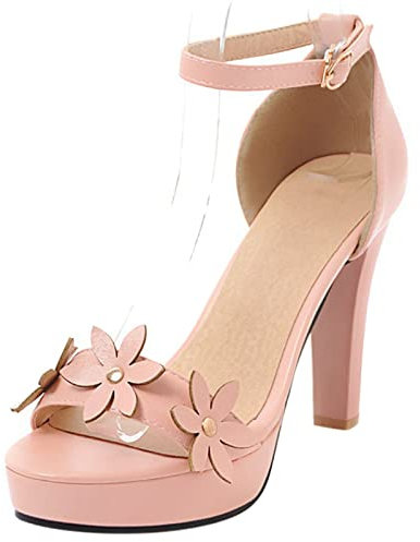 Bviennic Bride Sposa Peep Toe Tacco Alto Sandali Vestito Eleganti Festa Plateau Scarpe Con Cinturino Alla Caviglia Rosa Numero 38 Eu-39Cn