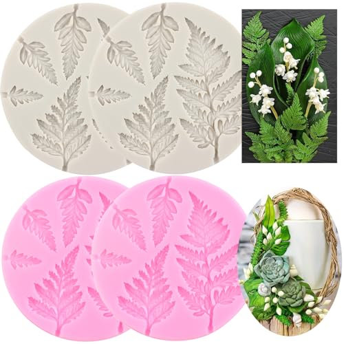 RFGHAC Tree Leaf Silicone Mold Fern Leaves Fondant Molds Fern Mold For Cake Decorating Cupcake Topper Candy Chocolate Gum Paste Polymer Clay Set Of 4