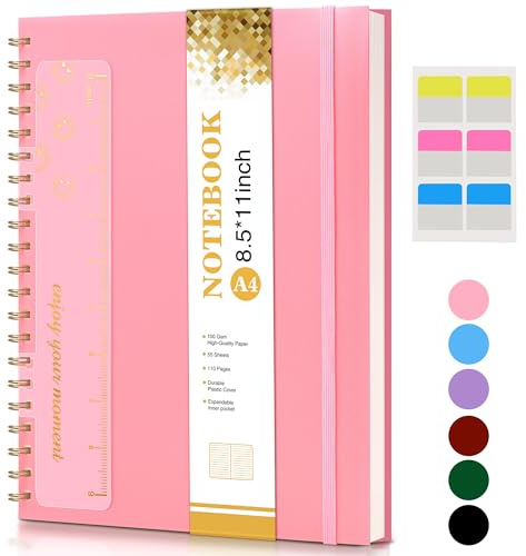 Spiral Notebook Journal 8.5” x 11”, A4 Large Pink Notebooks for Women Men, College Ruled Lined Journal, 100 GSM Paper, Plastic Hardcover Spiral Bound Journals for Work School Note Taking Business