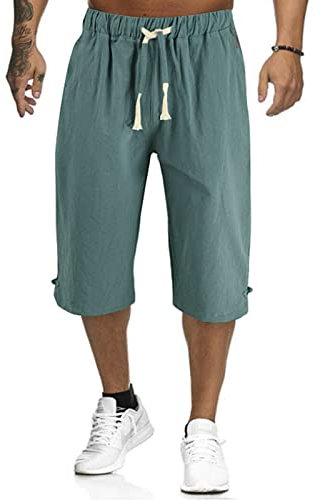 Pantalon Moto Homme Long Cordon Lin Boardshort Regular Vintage Taille Elastique Jogging Tactique Chino Pantalon Carreaux Homme Marque Jogging Ete Bermuda Lin Homme Vert Menthe 4XL