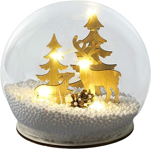 St Helens Home & Garden Xmas Haus Festive Light Up LED Christmas Snow Globe with Reindeers Battery Operated